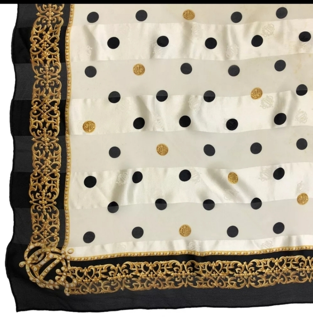 Christian Dior Vintage Emblem Logo Polka Dot Pattern Silk Scarf + Dior Hard Box - Picture 3 of 9